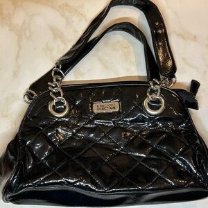 Kenneth Cole Reaction Shiny Black Quilted Shoulder Bag